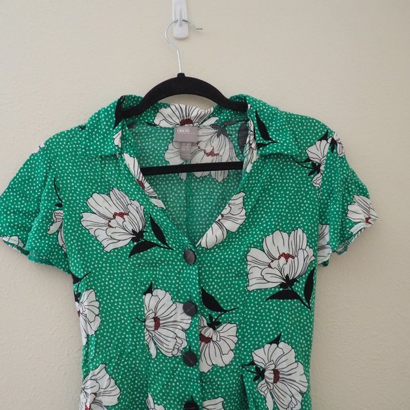 ASOS Button Front Tea Romper Green Floral Polka Dot Short Sleeve sz 4 - Picture 5 of 7